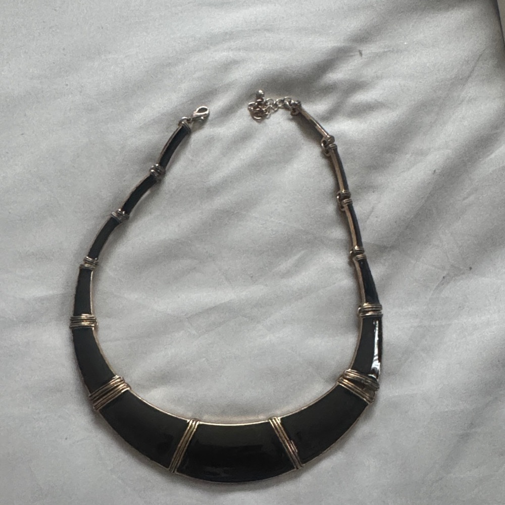 Black Enamel Collar Necklace - Women's Jewelry